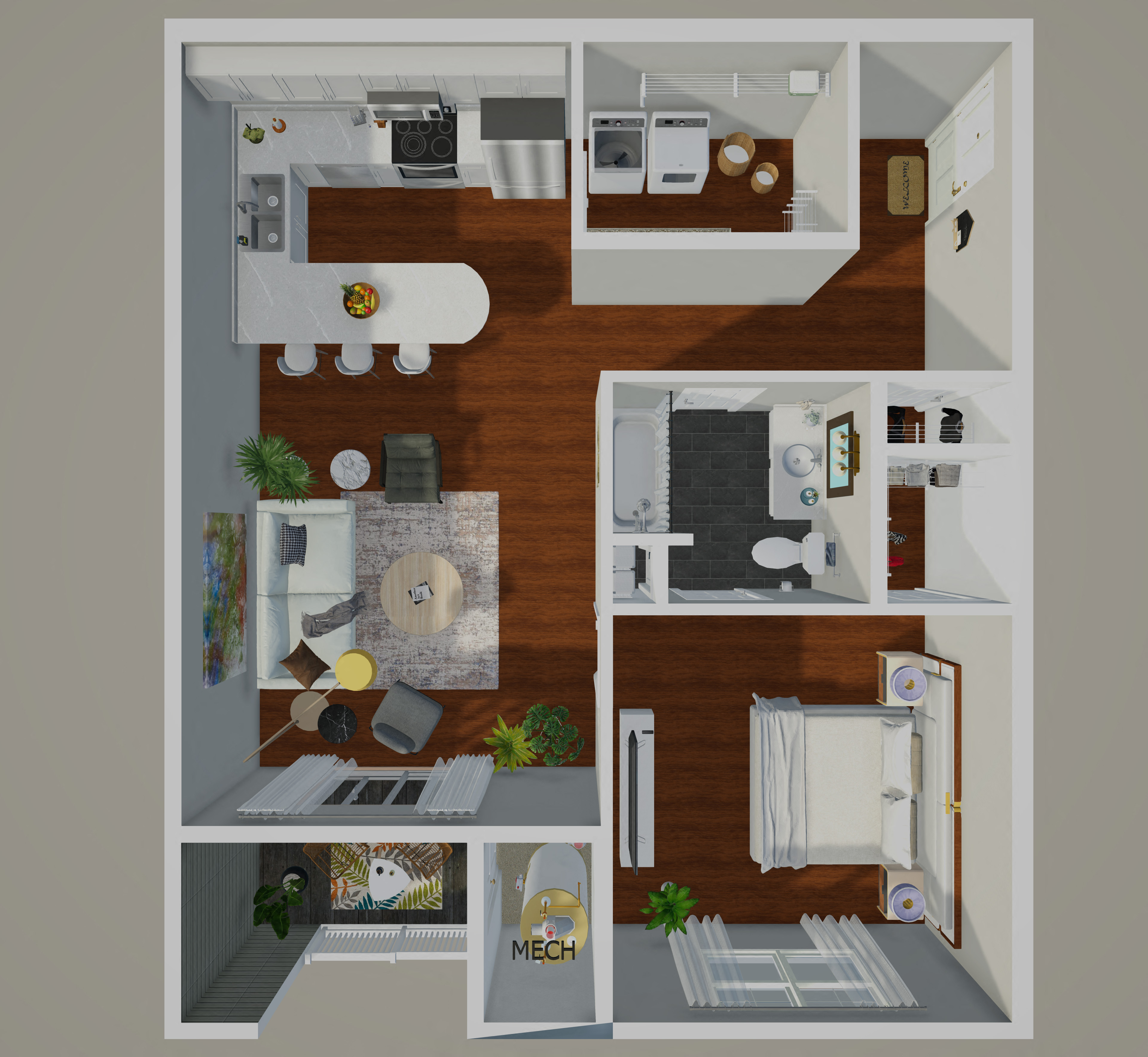 Floor plan for 1 bed, 1 bath, 867 sqft